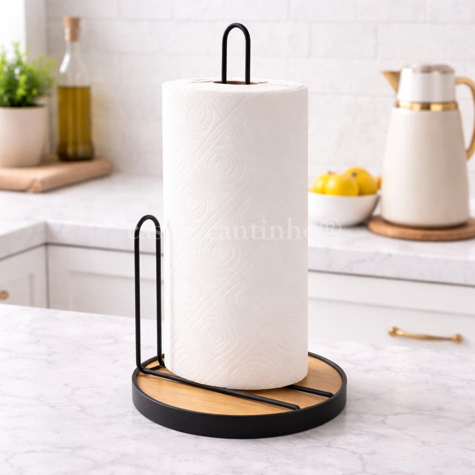 Porta Papel Toalha Porta Guardanapo Preto Ou Dourado Suporte De Bambu Organizador Multiuso Cozinha
