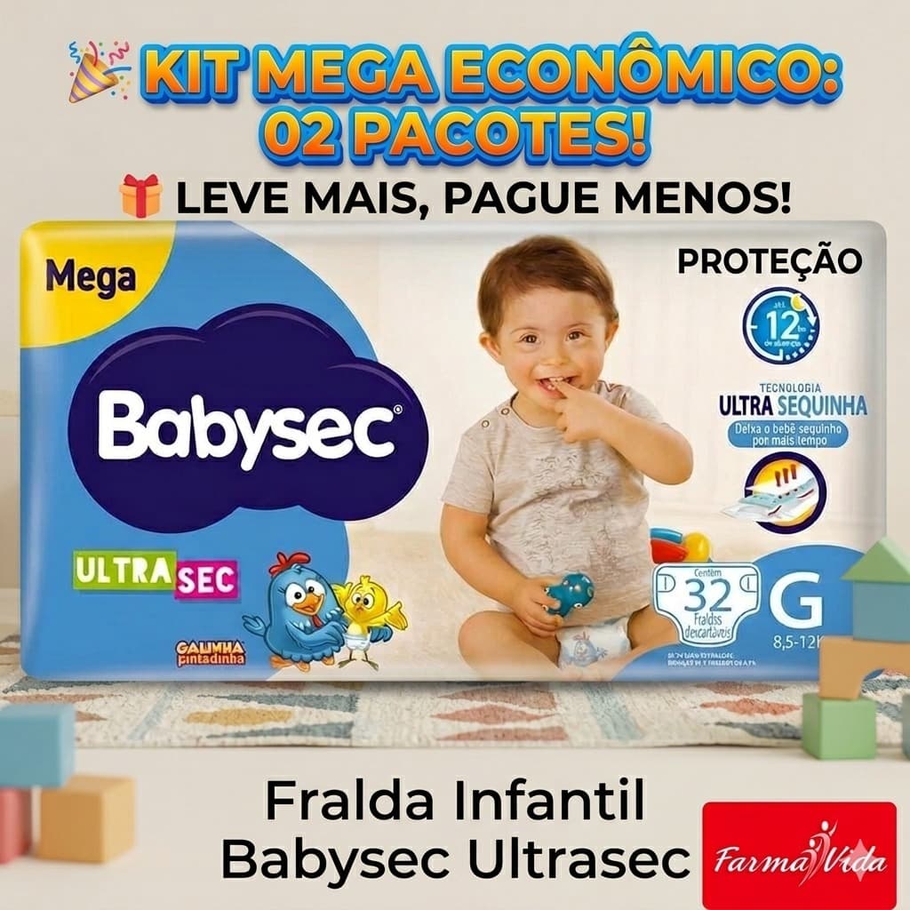 Kit 2x Fralda Babysec Galinha Pintadinha Infantil Descartável| Até 12h Proteção UltraSec
