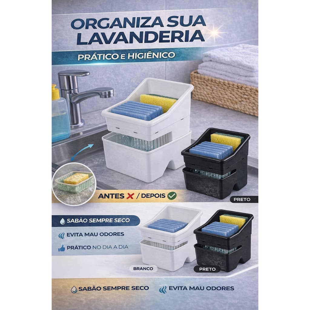Porta Sabão Lavanderia com Dreno Organizador Detergente Prático Não Acumula Água Tanquinho Nitron