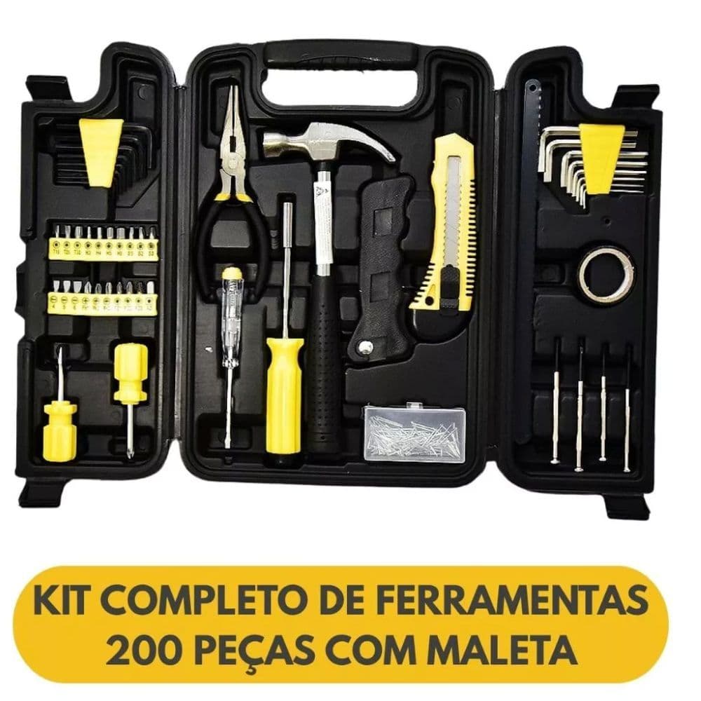 Kit Ferramentas Completo Organizador Caixa Solida 200 Pecas Profissional