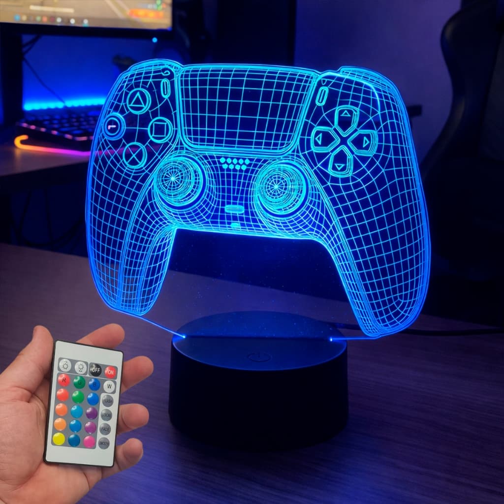Luminária Led 3d Decoração Controle De Videogame Gamer Colorido RGB