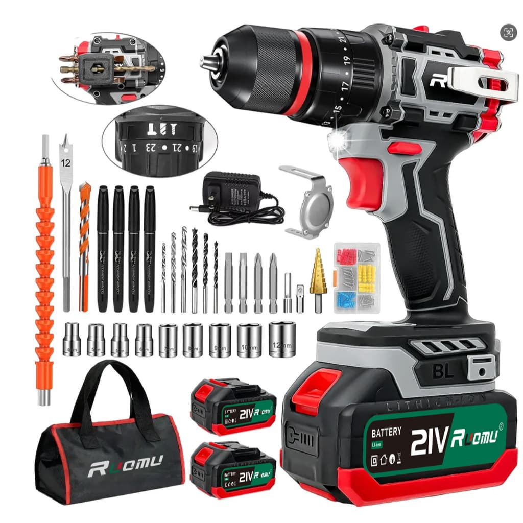 parafusadeira a bateria 21V 120N.M profissional​ portátil furadeira parafusadeira 2 Bateria 2.0AH