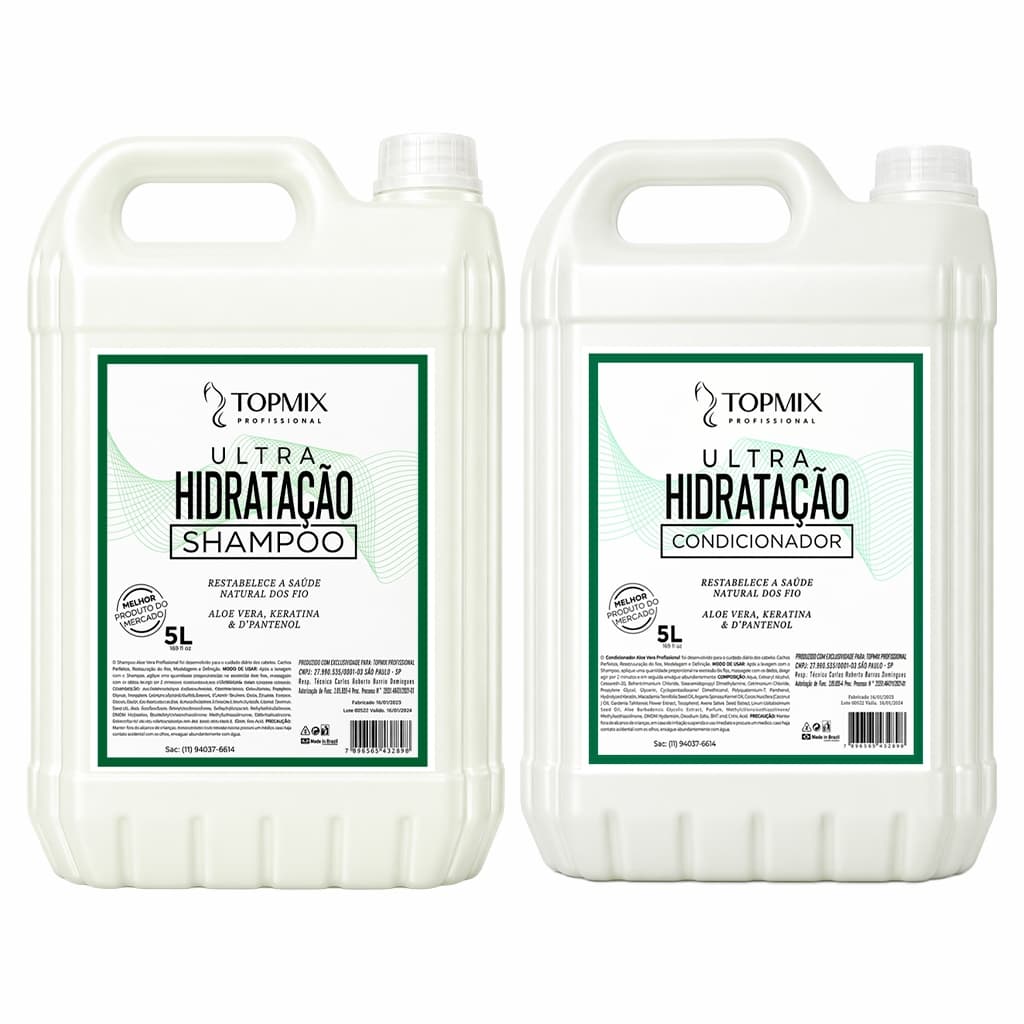 Kit de Lavatório Aloé Vera Ultra Hidratante Topmix 5 litros Shampoo e Condicionador Profissional