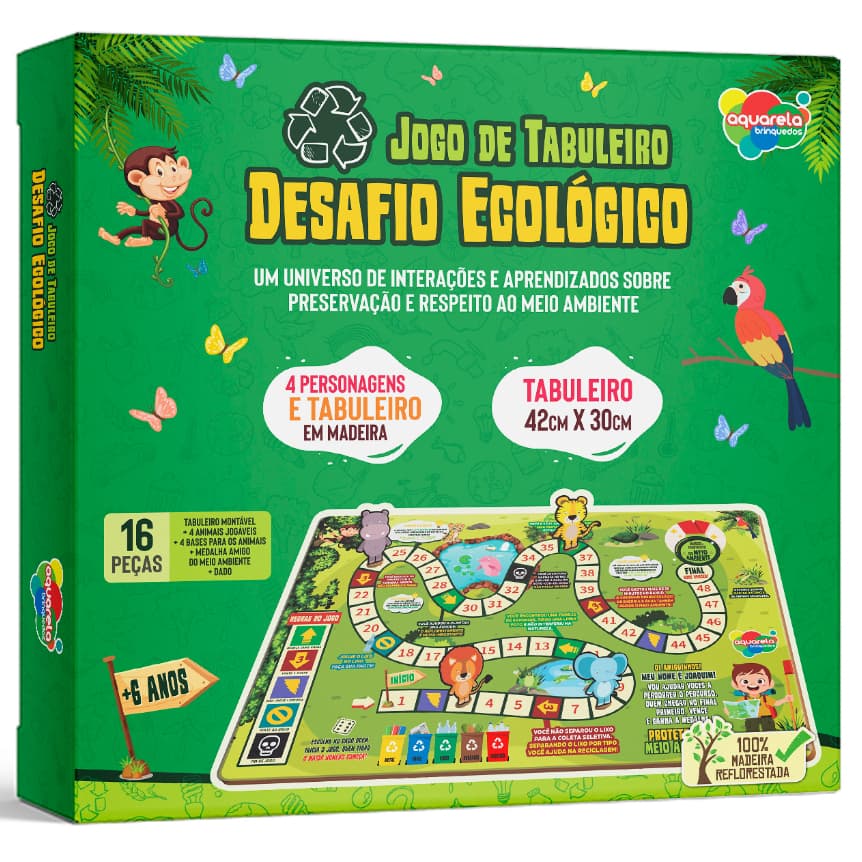 Desafio Ecológico Jogo de Tabuleiro Infantil Educativo Em Madeira MDF Aquarela Brinquedos