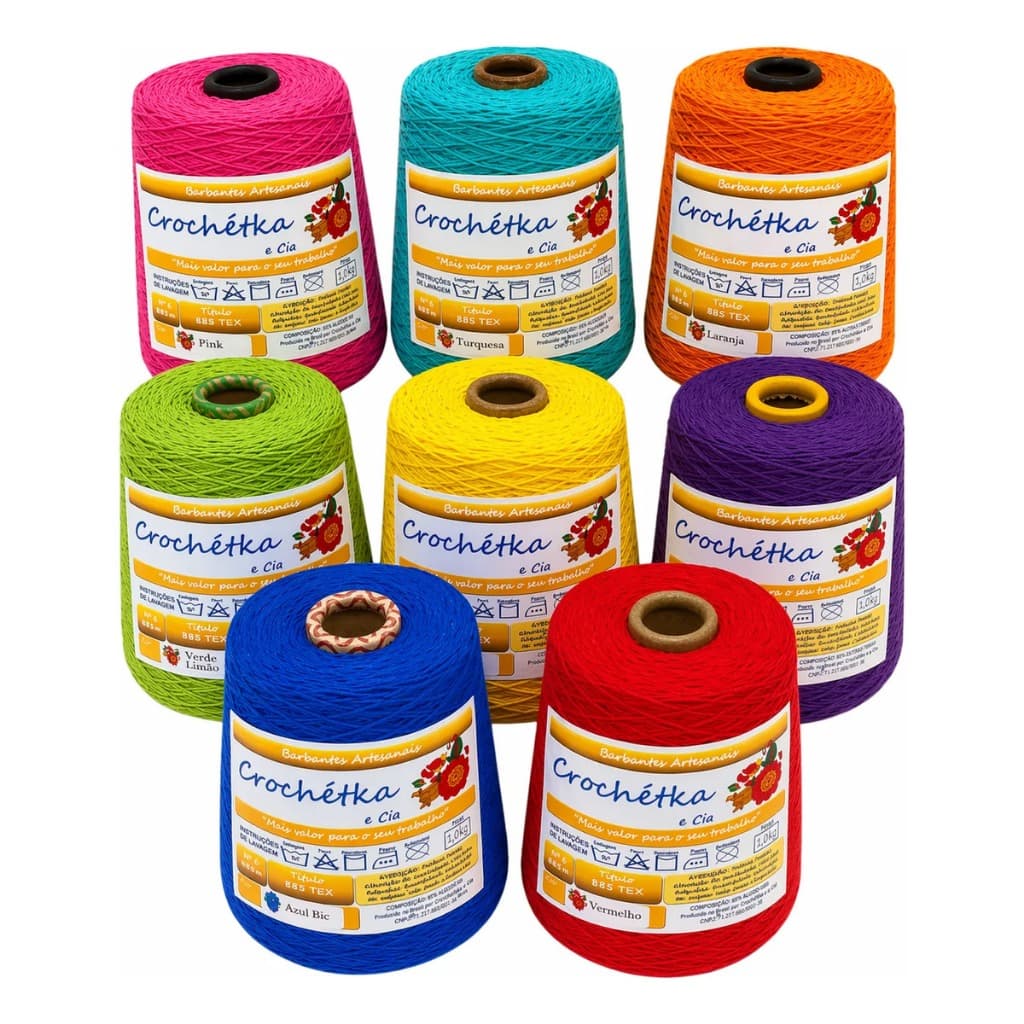 Kit 8 Cones Barbantes Crochétka 600g Fio 6 Fio 8 ou Fio 4 Para Crochê Tapetes Qualidade E Maciez