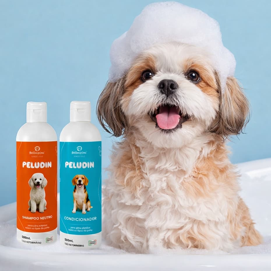 Shampoo + Condicionador Para Pets Kit Peludin Limpeza  Maciez Cuidado Com Pelos 500ml