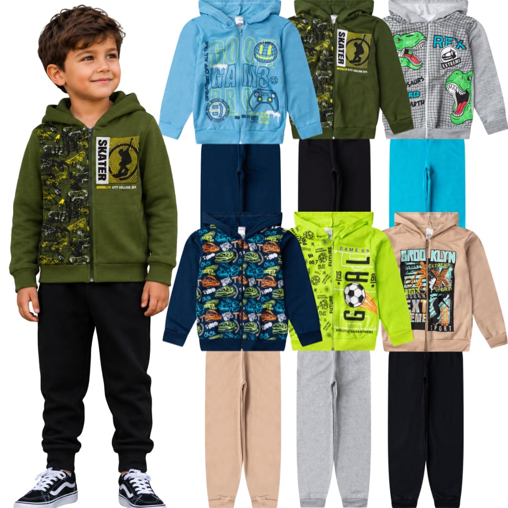 Conjunto Moletom Infantil Menino | Conjunto Jaqueta com Capuz + Calça de Moletom do 04 ao 08 Anos