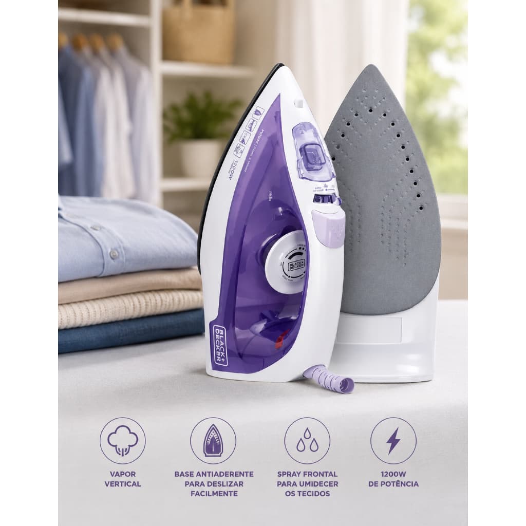 Ferro de passar roupa a Seco/Vapor FX 1050 - 127V Antiaderente autolimpante sistema Poupa botões