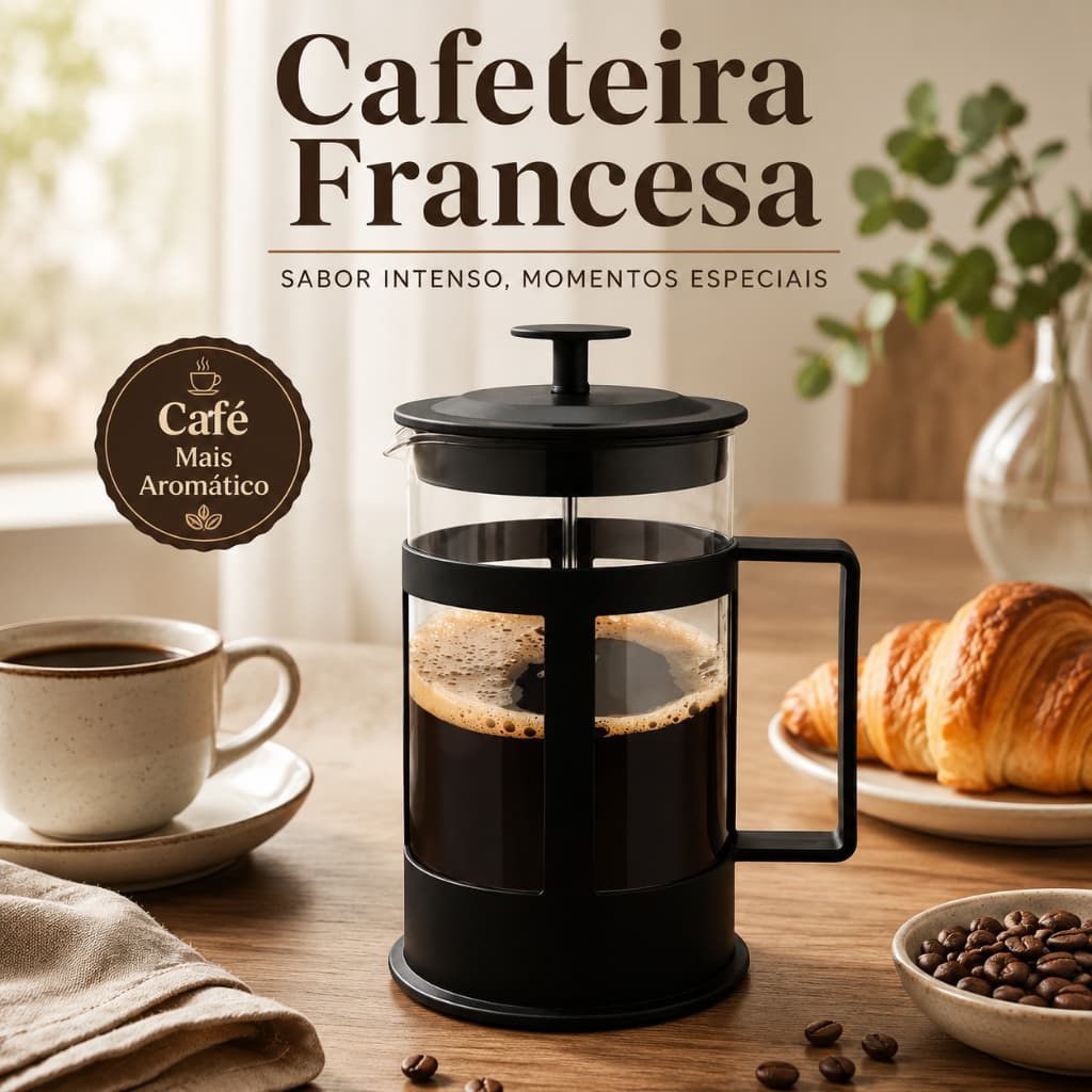 Cafeteira Francesa Prensa Manual Vidro 600 e 300ml Preta Café  Expresso Leite Cremoso Chá