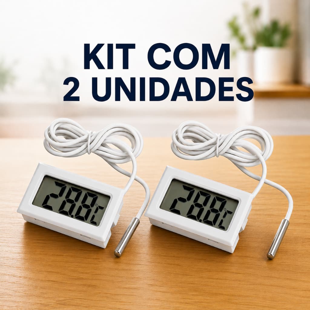 Kit 2 Termômetro Digital Freezer Aquário Chocadeira Sonda Inox Cor Branco Preto Alta Precisão