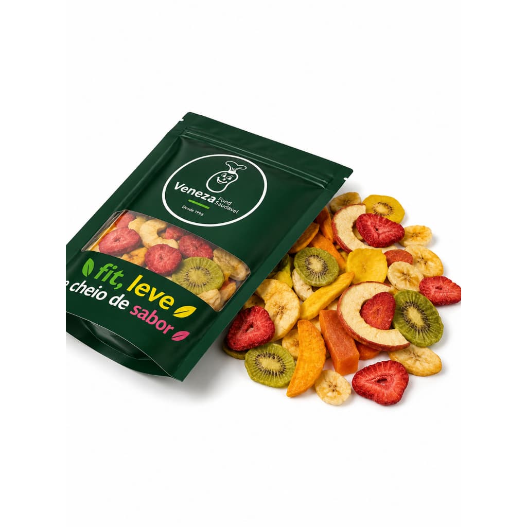 Mix frutas tropicais chips 100g (Veneza food saudável) - Chips de morango, kiwi, banana, jaca, mamão e maçã