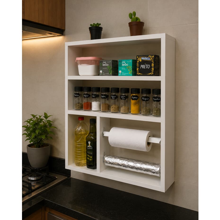 Nicho Porta Tempero Multiuso Cozinha MDF Organizador