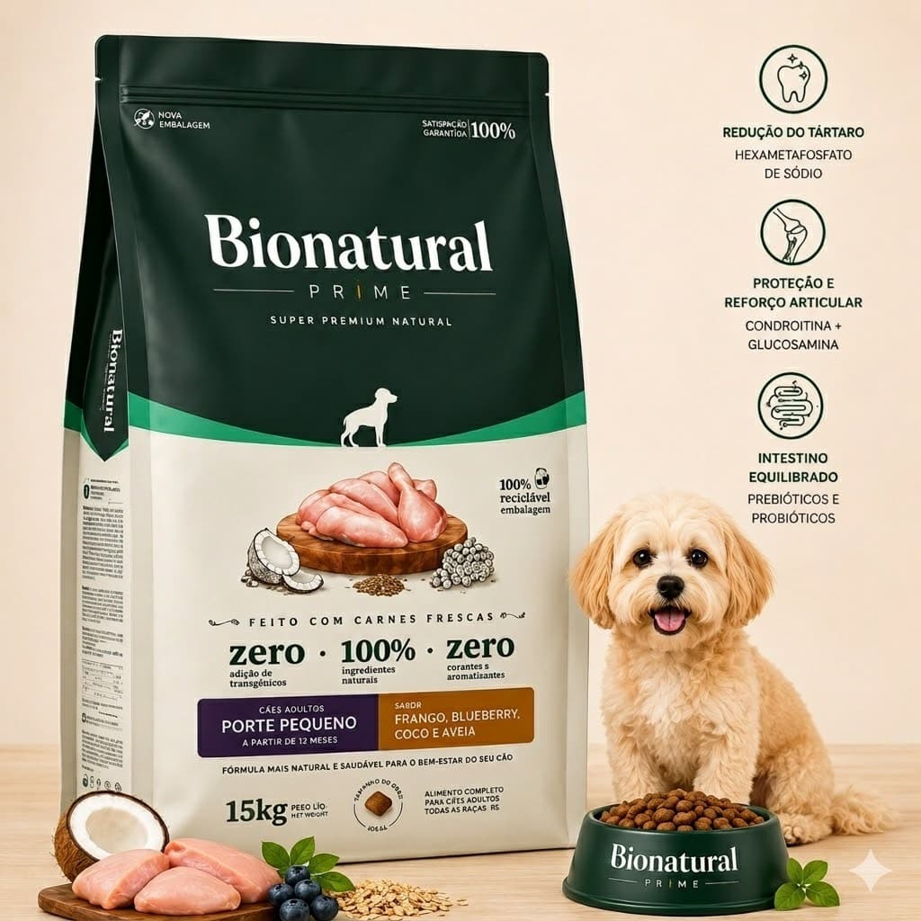 Ração Para Cachorro 15kg Bionatural Super Premoium Adulto Racas Pequenas Frango 25% Proteína