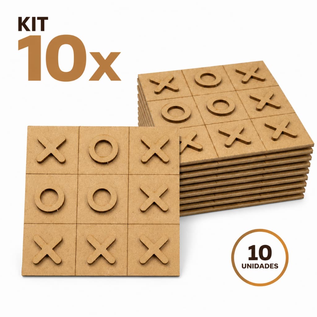 Brinquedo Educativo Kit 10 Jogo da Velha Mdf 14,5x10cm Lembrancinha Educativa