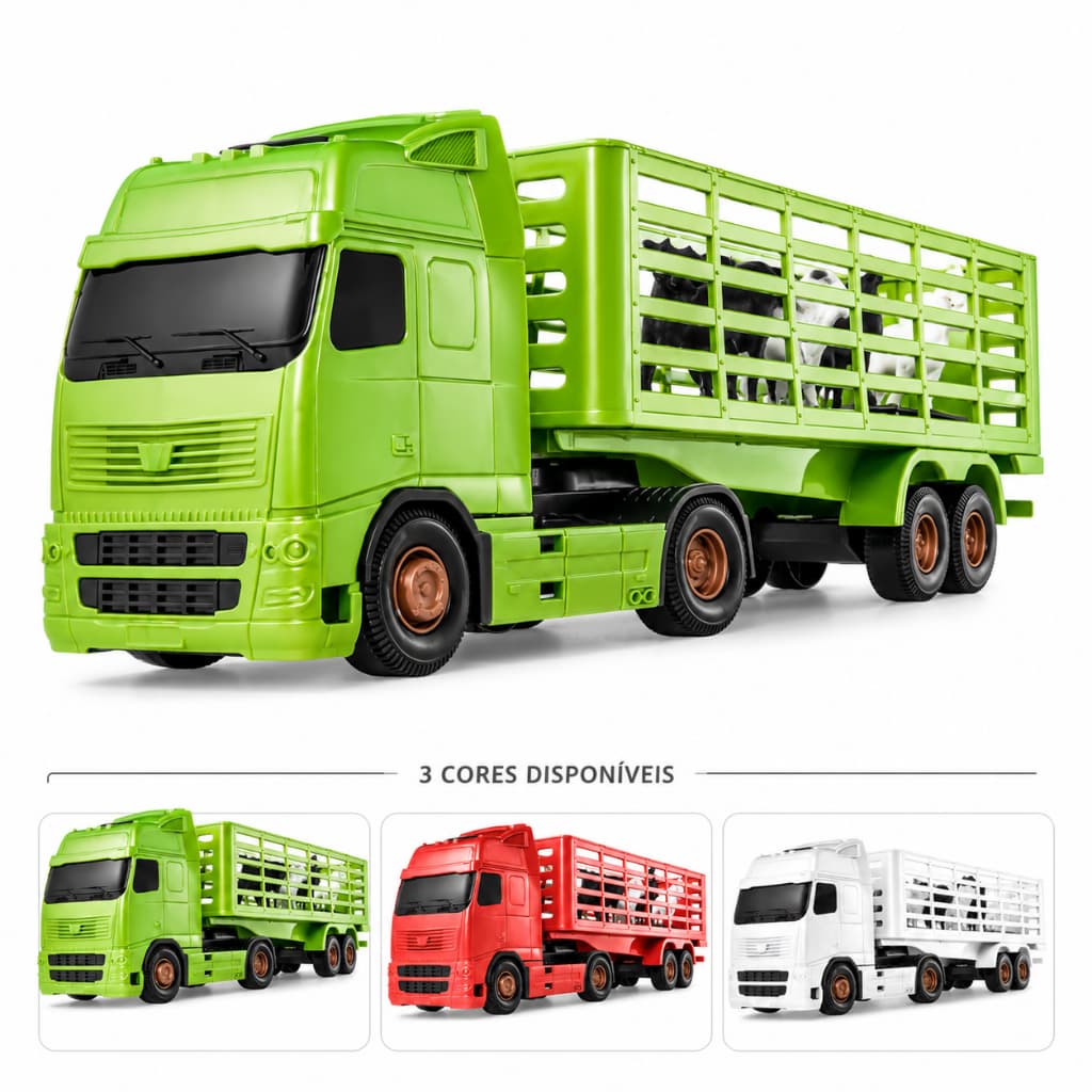 Carrinho Caminhão Boiadeiro Voyager com 4 Bois e 2 Cavalos Infantil