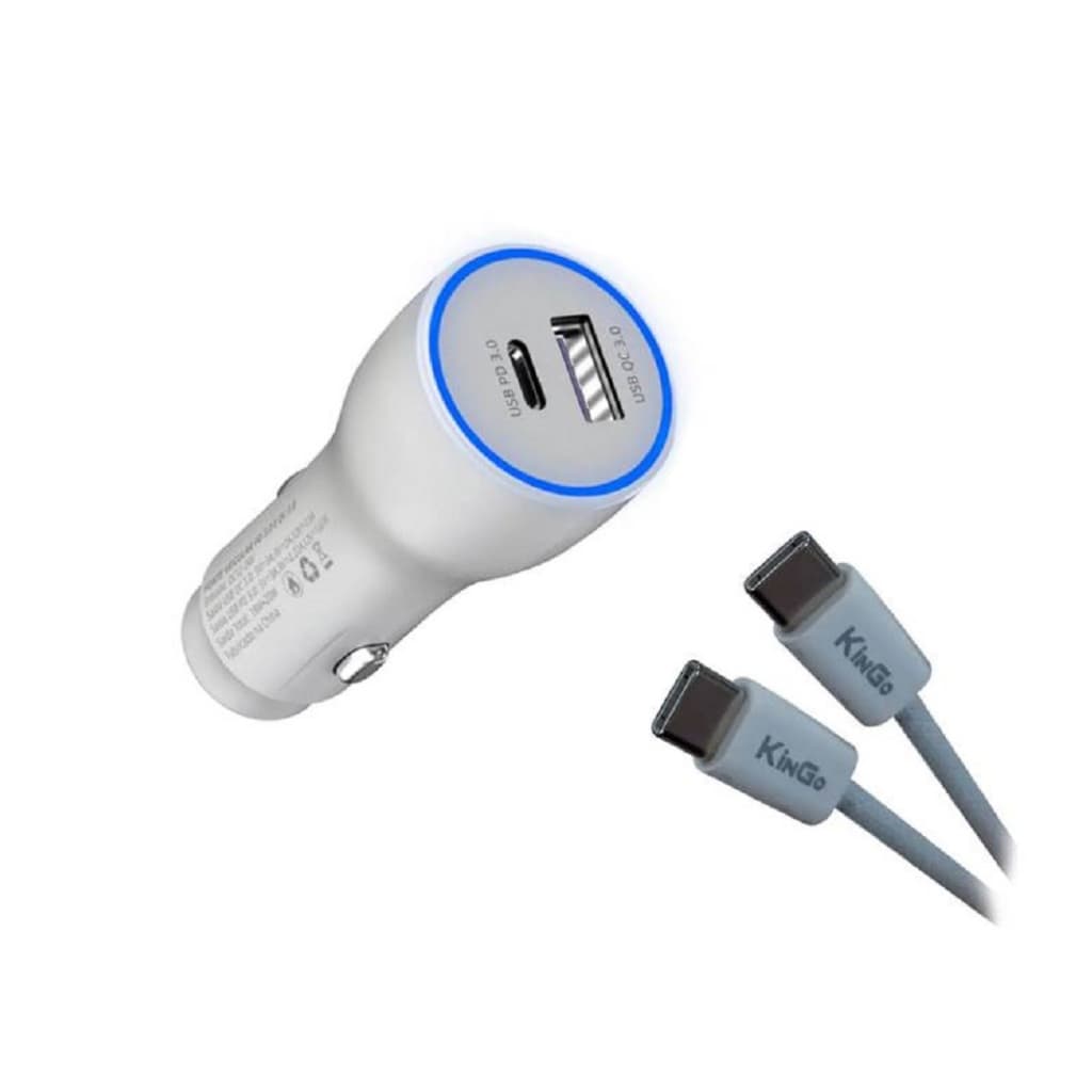 Carregador Veicular Turbo Premium 38w + Cabo 60w Kingo Tipo C carregamento rapido o melhor do Brasil