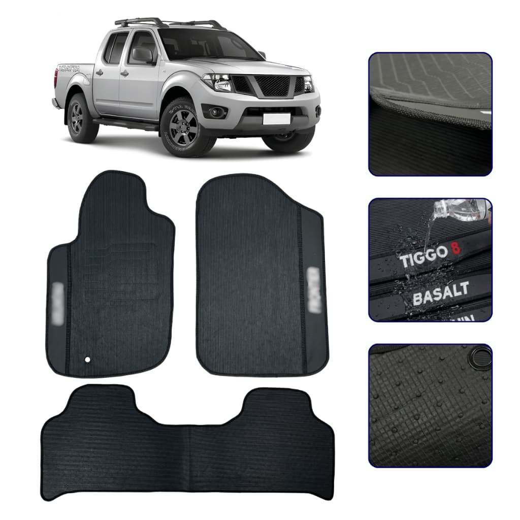 Jogo de Tapete Emborrachado para Frontier Cabine Dupla 2008 a 2016 Kit Automotivo Impermeavel