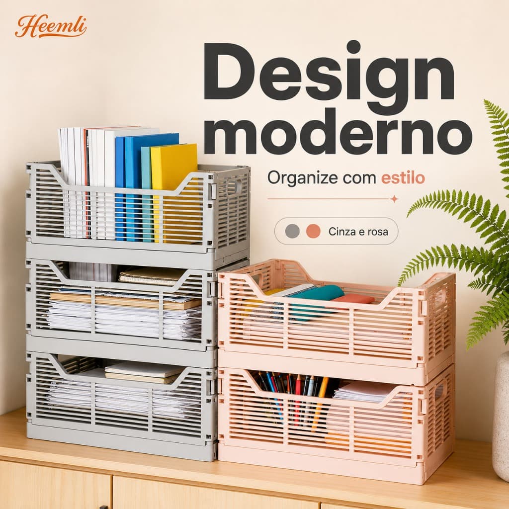 Cesto Dobrável Heemli Organizador Multiuso PP para Brinquedos Roupas Cozinha