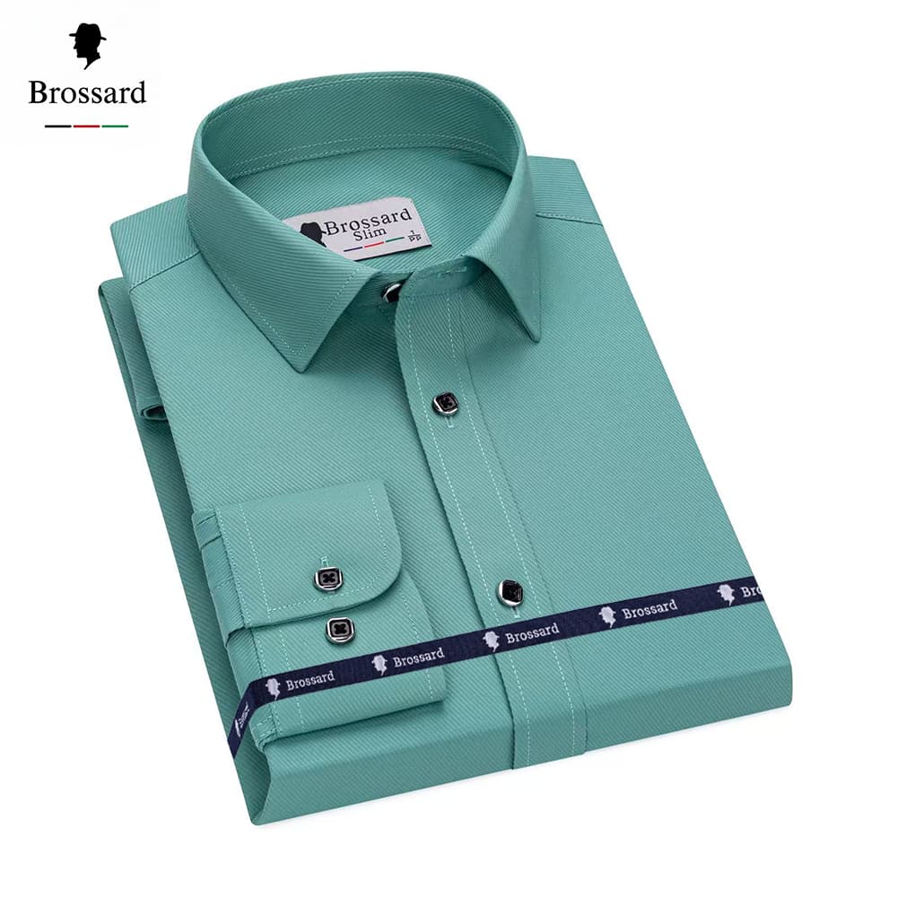 BROSSARD Camisa Social Masculina Elegante Slim Fit Manga Longa Blusa Algodão Luxo Casual e Trabalho