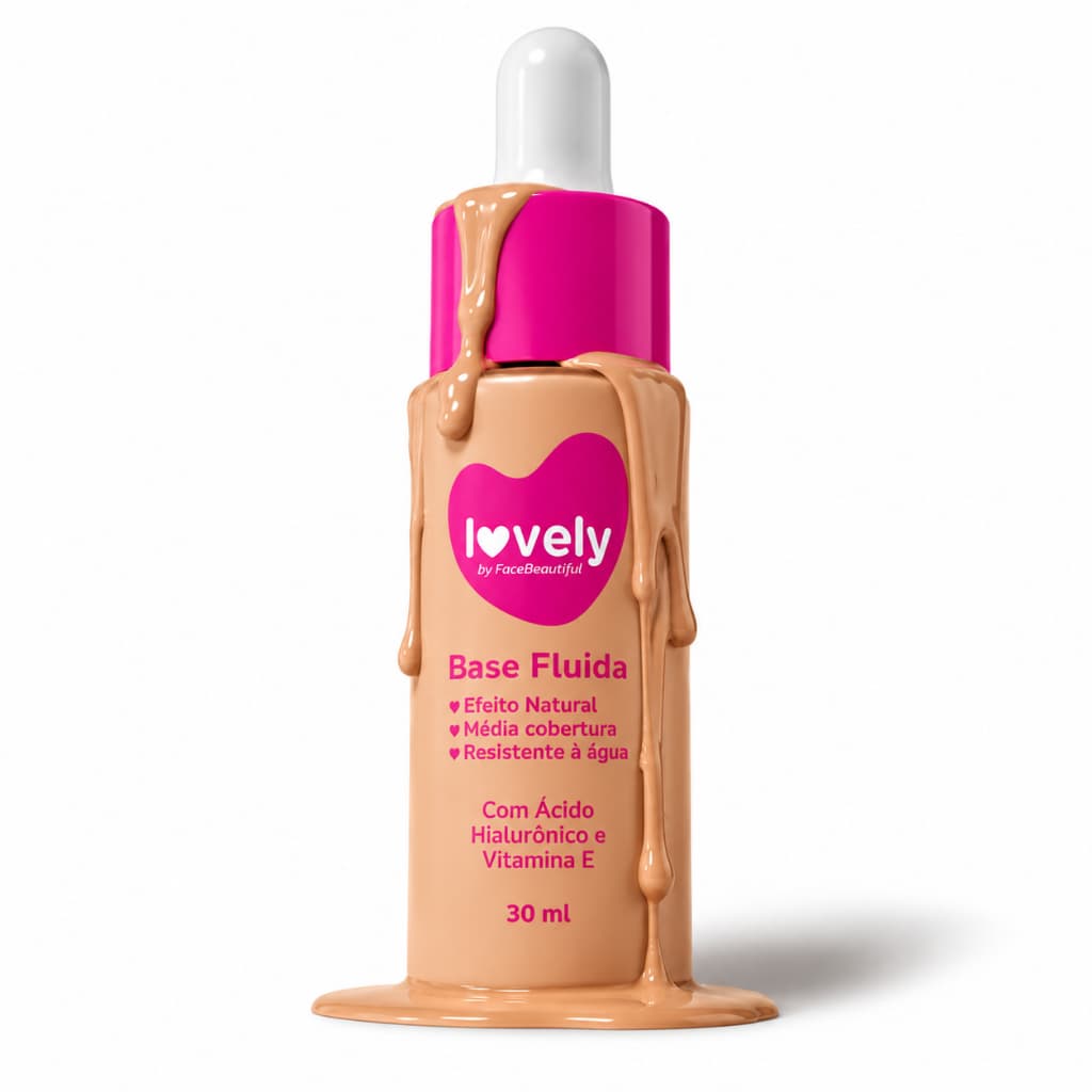 Base Líquida Fluida Conta Gotas Lovely Efeito Natural Longa Duração Vitamina E Face Beautiful 30ml