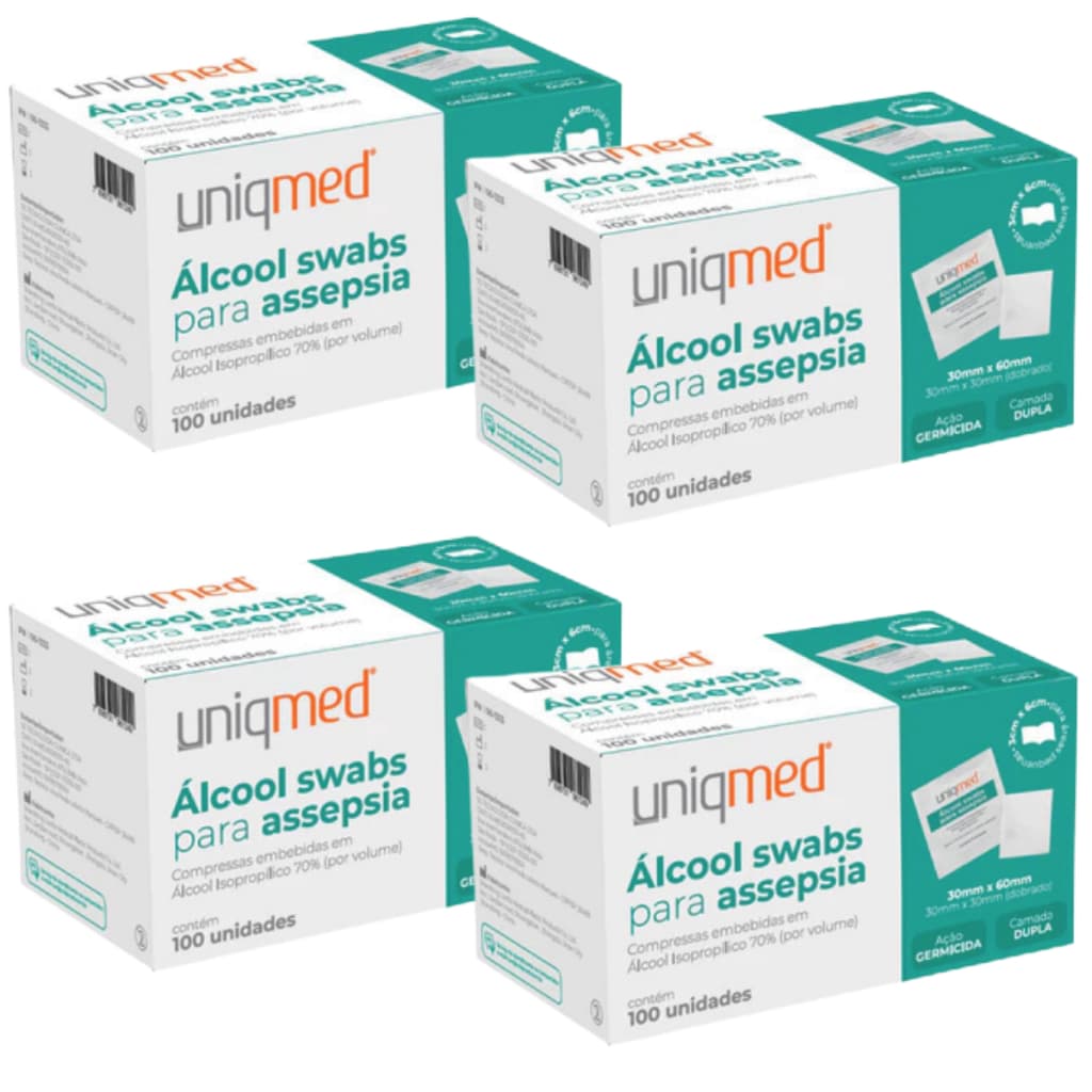 Kit com 400 Álcool Swab Uniqmed 70% Assepsia