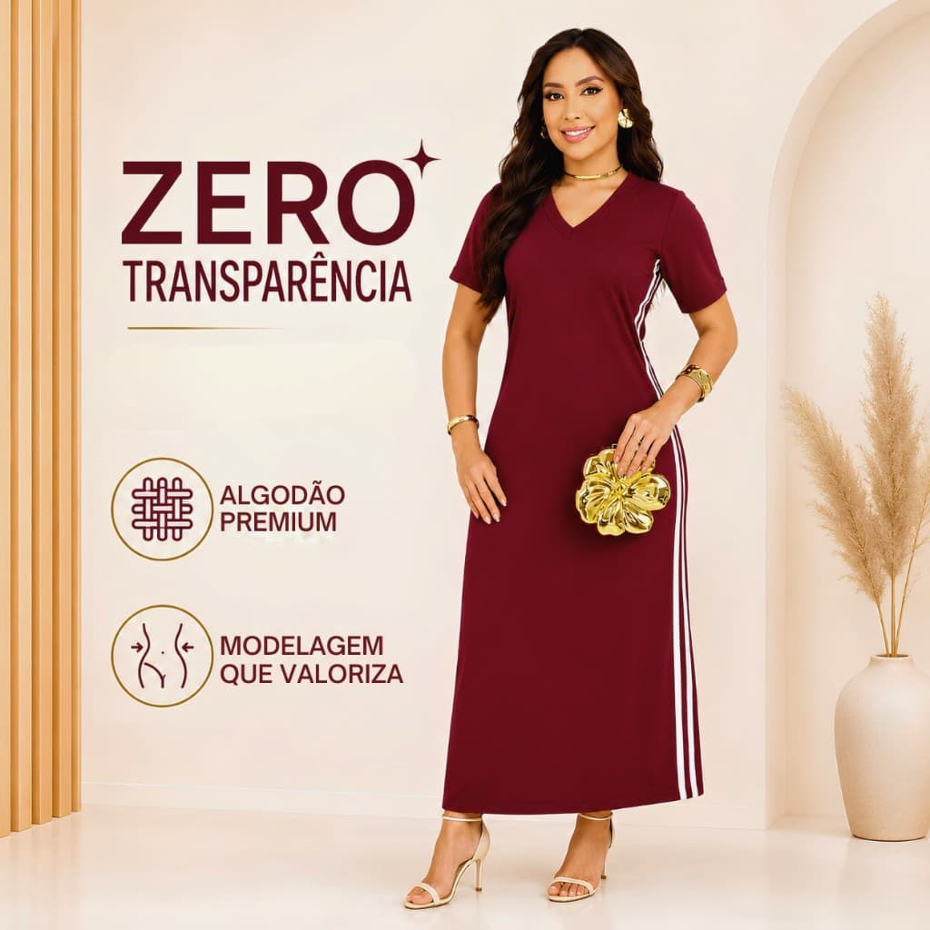 Vestido Com Faixa Branca Laterais Vestido Midi elegante moda modesta - Vitoriana Moda