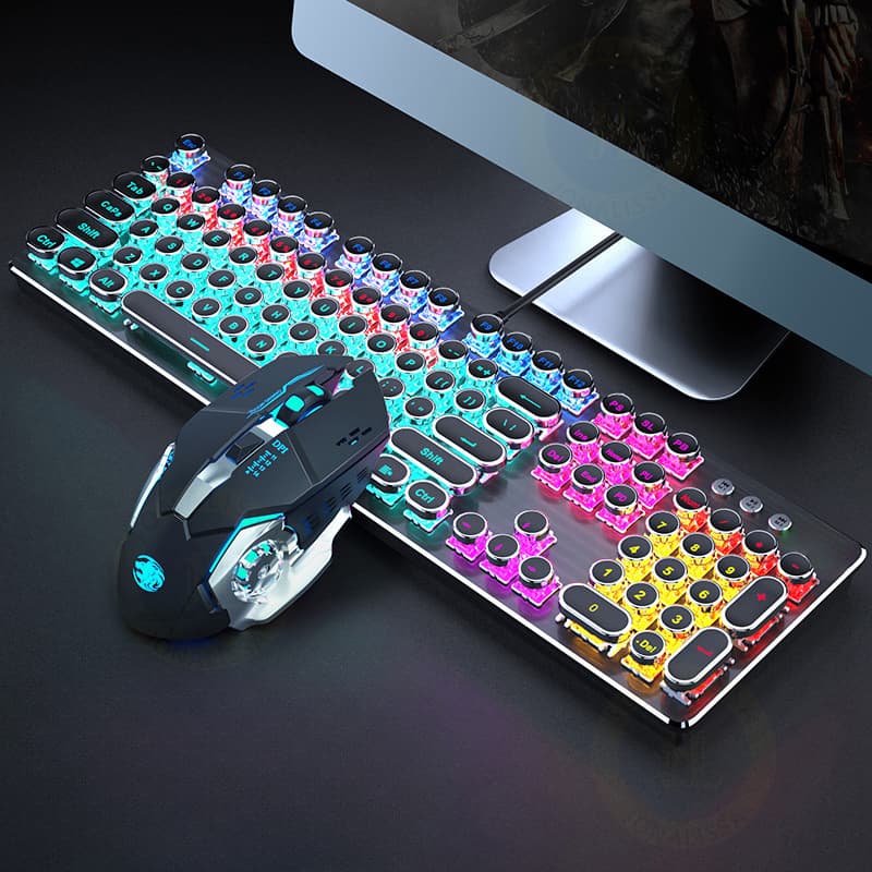 Teclado Mecânico Gamer Punk RGB - Mouse Gamer 3200DPI - Kit para Jogos e Setup ABNT2 -H7
