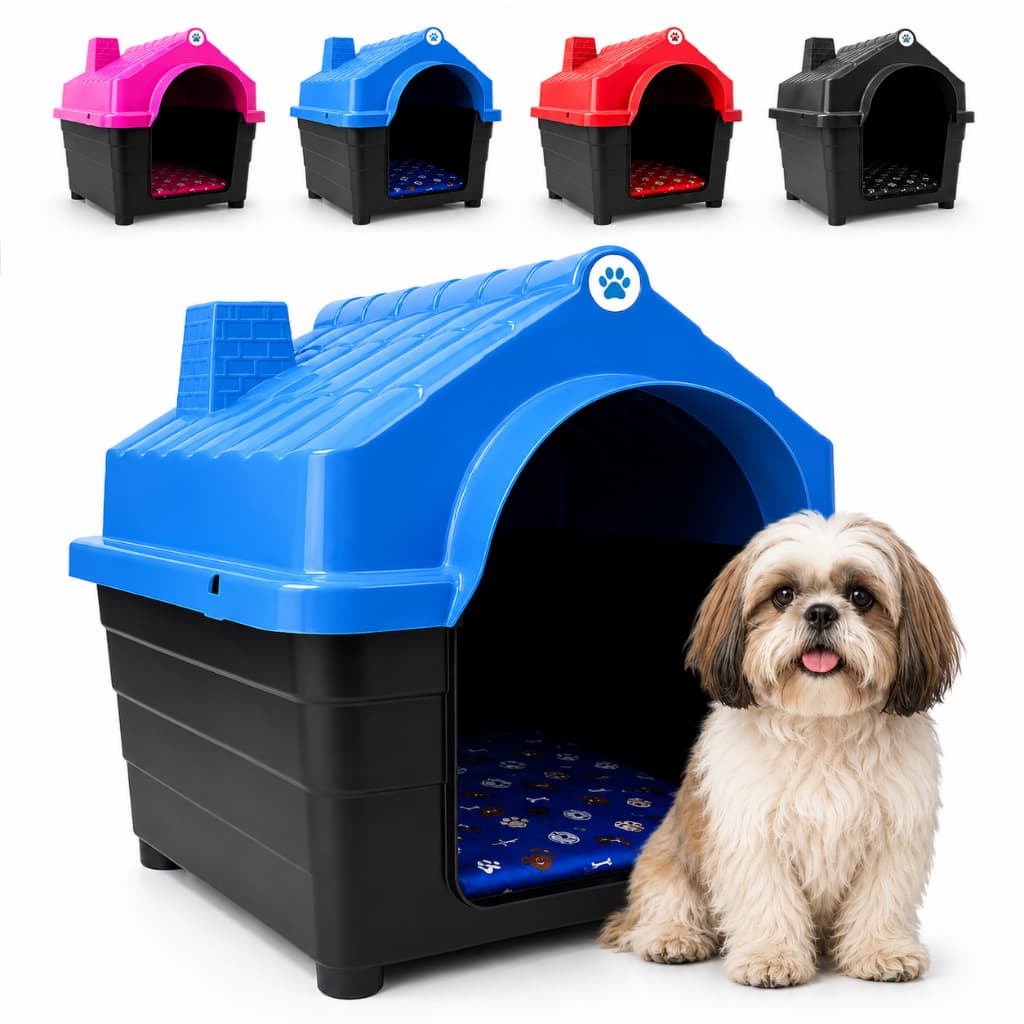 Casinha De Cachorro Plástica N5 e N6 Kit Com Colchonete Cães Porte Pequeno Até 10kg