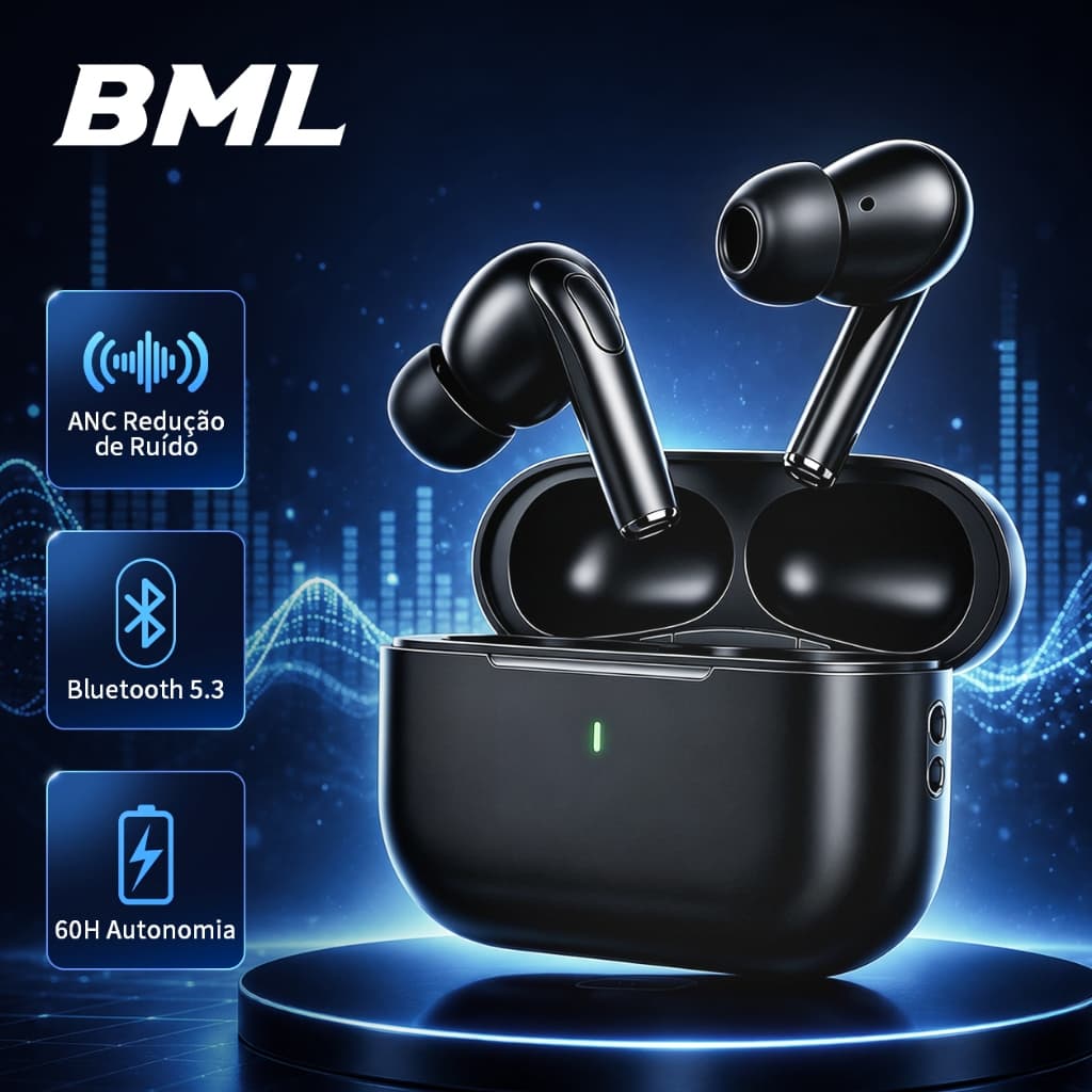 Fone Bluetooth 6.0 c/ ANC+ENC, 13mm Grave, Áudio Espacial, 12h Bateria, Baixa Latência Jogos