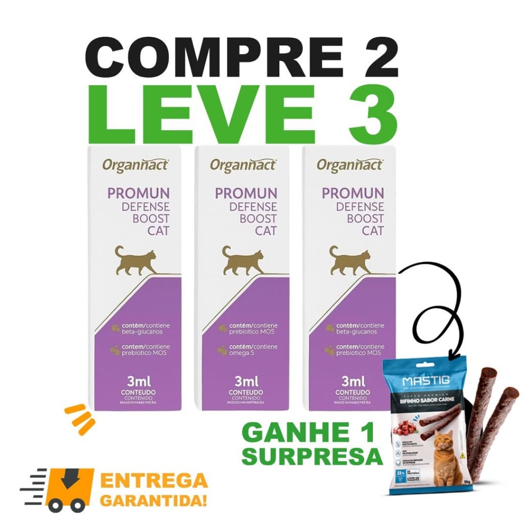 Suplemento Promun Cat Defense Boost Organnact Gatos Imunidade 3ml Combo Leve 3 Pague 2