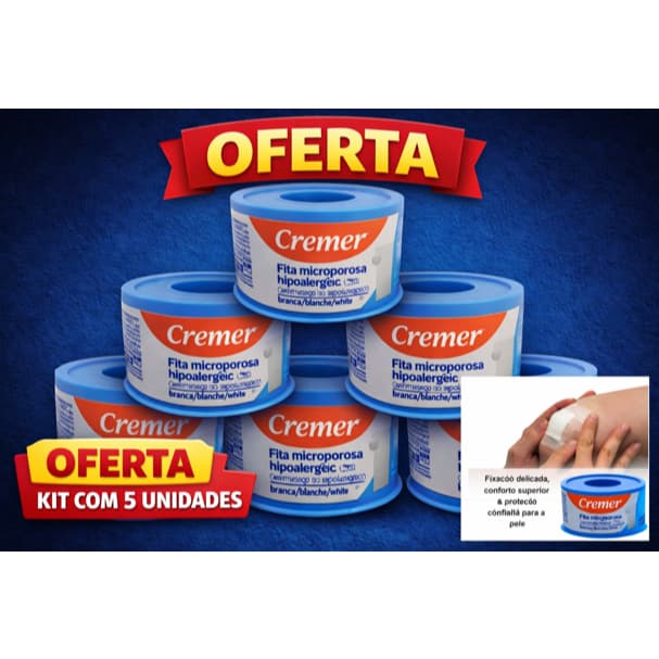 Fita Micropore CREMER KIT com 5 unidades -2,5cm x 10m adesiva branca