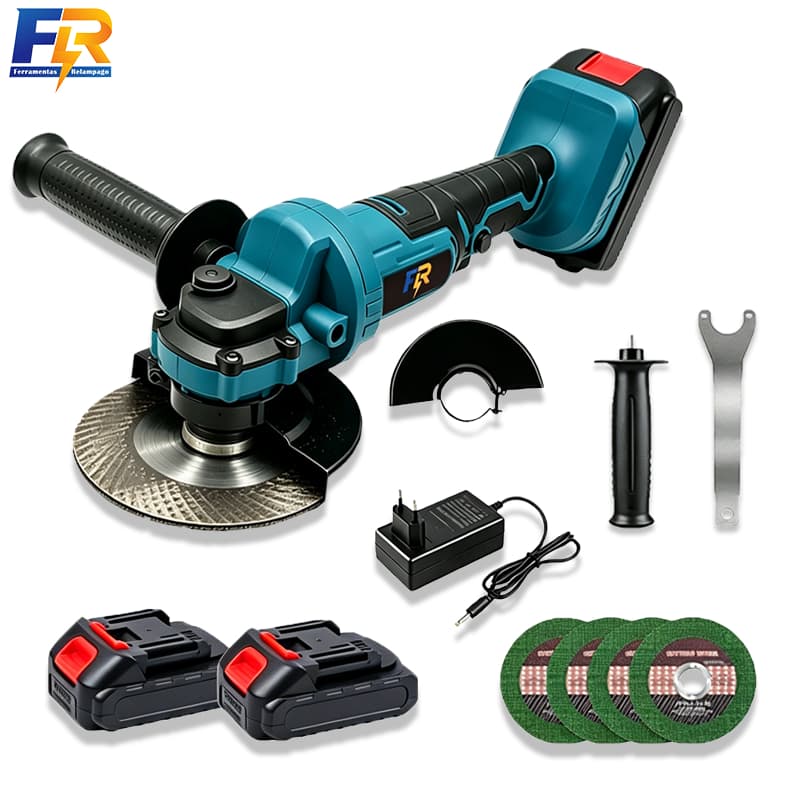 Esmerilhadeira Sem Fio 48V 4 Polegadas 100mm 2 Baterias + 4 Discos Profissional
