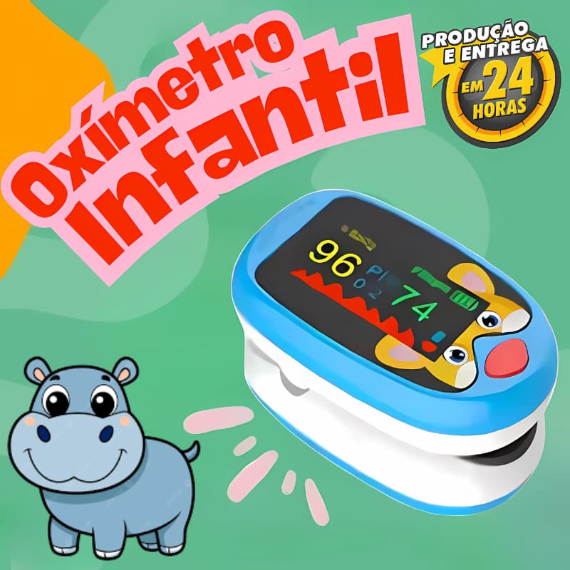 Oxímetro Azul Infantil Digital de Dedo Monitor  De Saturação, Pediátrico Para Crinça e Bebês, Recarrega via Usb