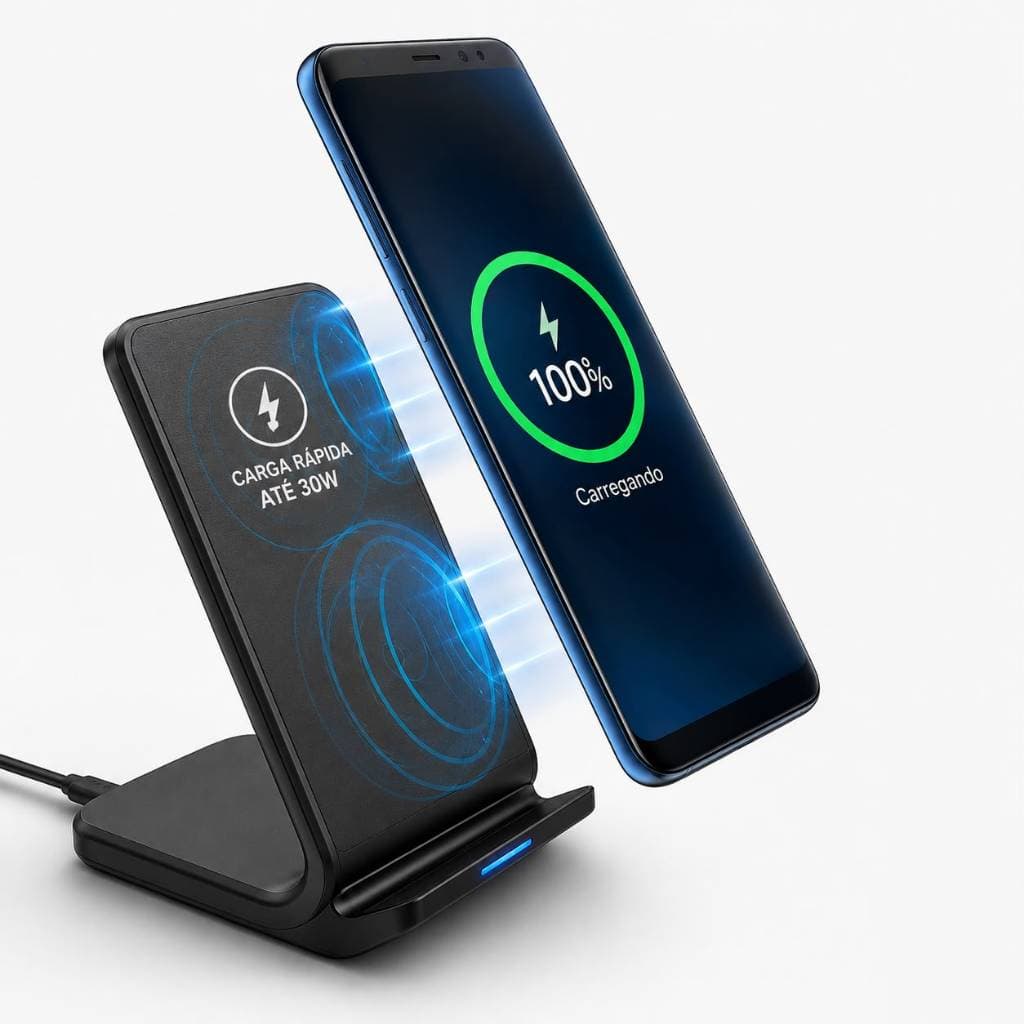 Carregador Sem Fio Por Indução 30W Carga Rápida Suporte Wireless Para Celular iPhone Samsung Xiaomi Turbo