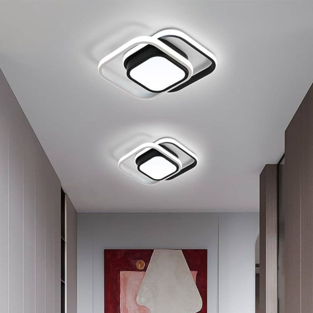 Luminária Plafon LED Teto Pendente Duplo Quadrado Luz Led Sobrepor Preta 29x29cm 26W Difusor Central