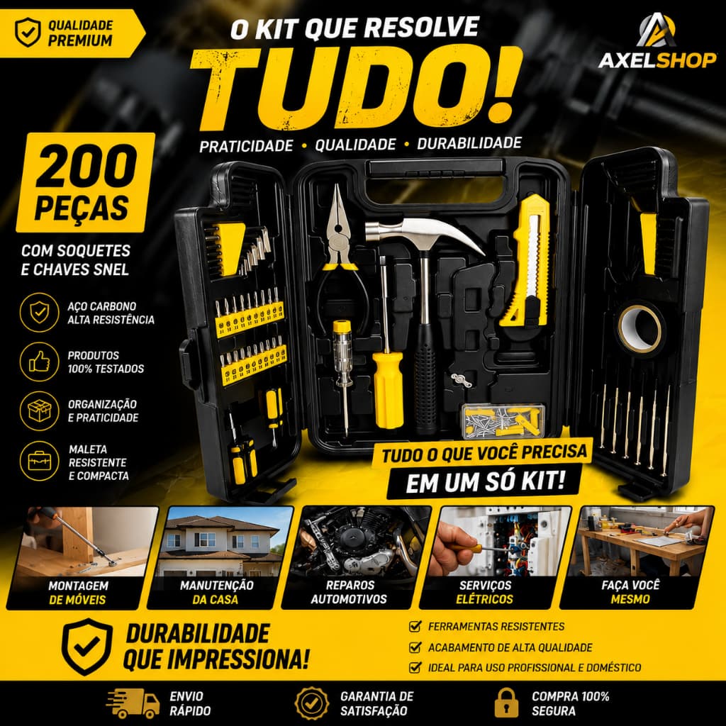 Kit Completo de Ferramentas 200 Peças – Para Casa e Oficina