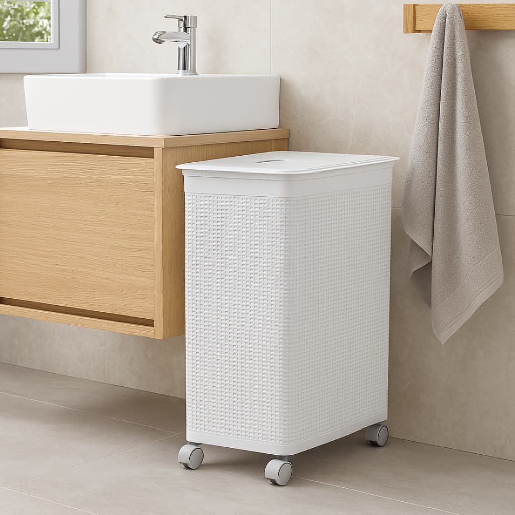 Roupeiro Rattan 50l Niquelart Cesto Multiuso Com Rodinhas Cor Branco Organizador Preto Marrom Banheiro Lavanderia