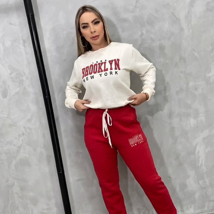 conjunto moletom feminino Broklyn  franelado