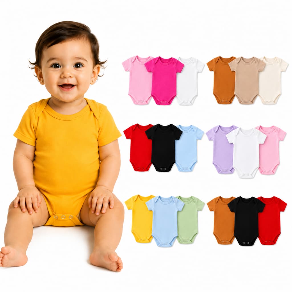 Kit 3 Body Bebê Manga Curta 100% Algodão Menino Menina Neutro RN ao G Enxoval Completo Confortável