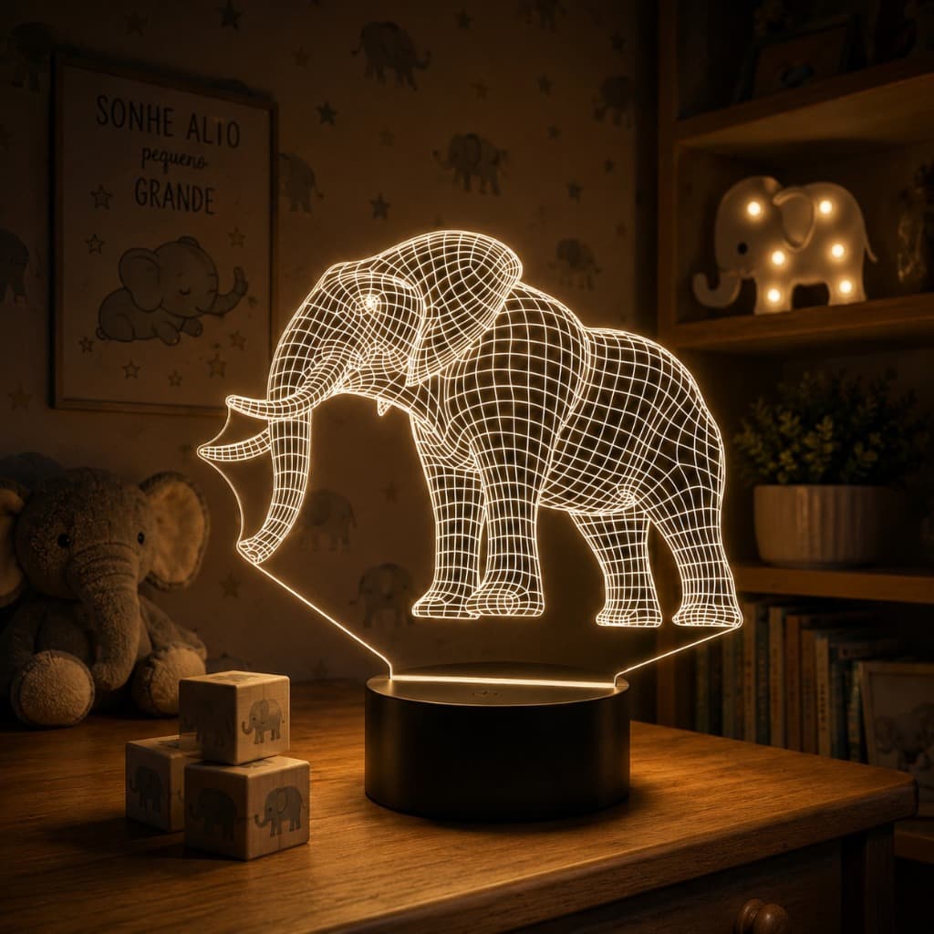Luminária Led 3d | Elefante 6 | Abajur Presente Criativo Decoração Multicores