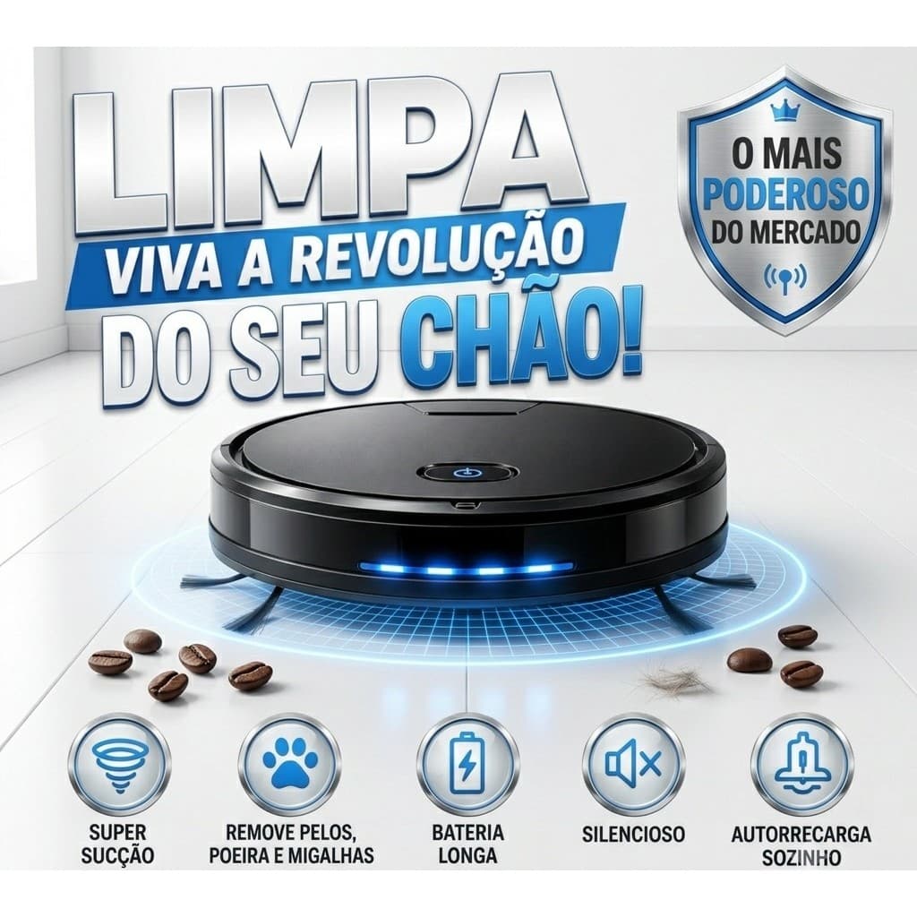Robô Aspirador De Pó LIMPA TUDO Recarregável Sensor Antiqueda Limpa Pelos Poeira e Cabelos Automático