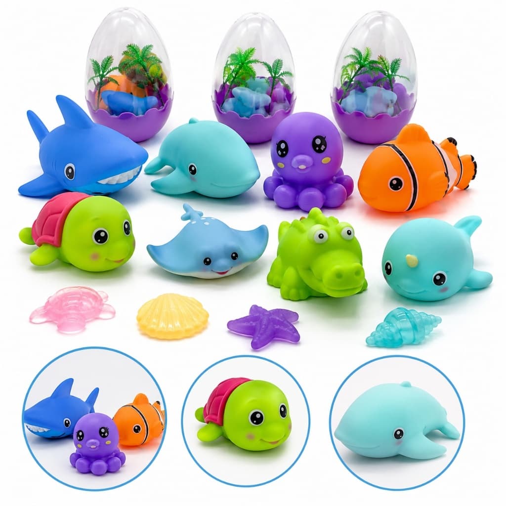 Kit Com 3 Animais Marinhos Brinquedo De Banho Bebê Acende Na Água Luz Infantil Sensorial Banheira