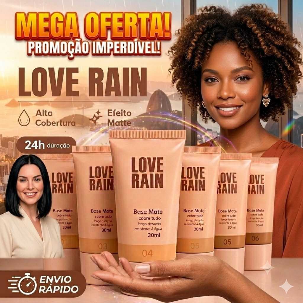 Base Liquida Matte Love Rain Cobre Tudo Resistente A Agua Alta Cobertura Longa Duracao Original Maquiagem Rosto Perfeito
