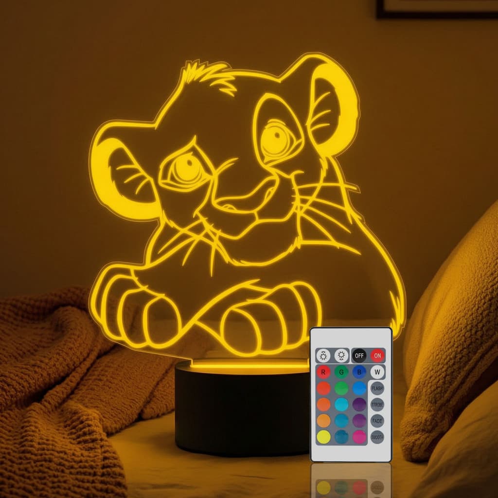 Luminária Led 3d | Rei Leão Simba Abajur Presente Criativo Decoração