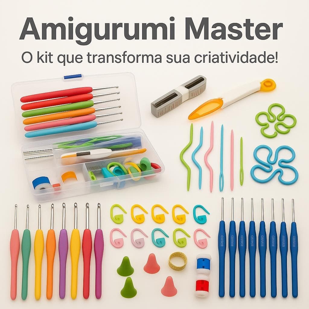 Kit Crochê Completo 53 Peças Amigurumi Agulhas Acessórios