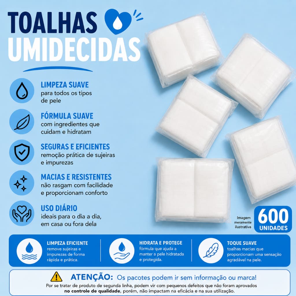 Toalhas Umedecidas Sem Álcool / 15 Pacotes