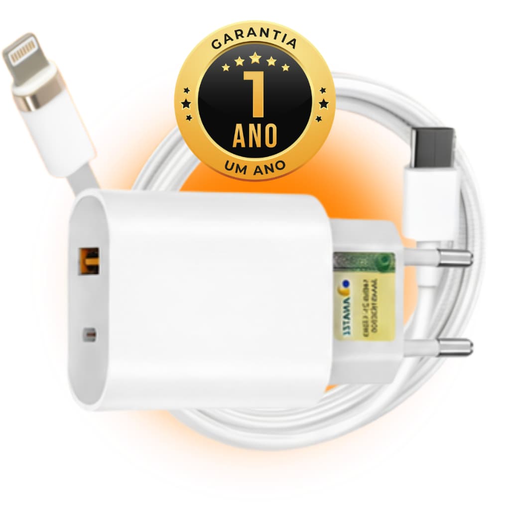 Carregador Super Rápido Turbo Para Iphone 50w Fonte Tipo C Lightning com Cabo 2 Entradas USB