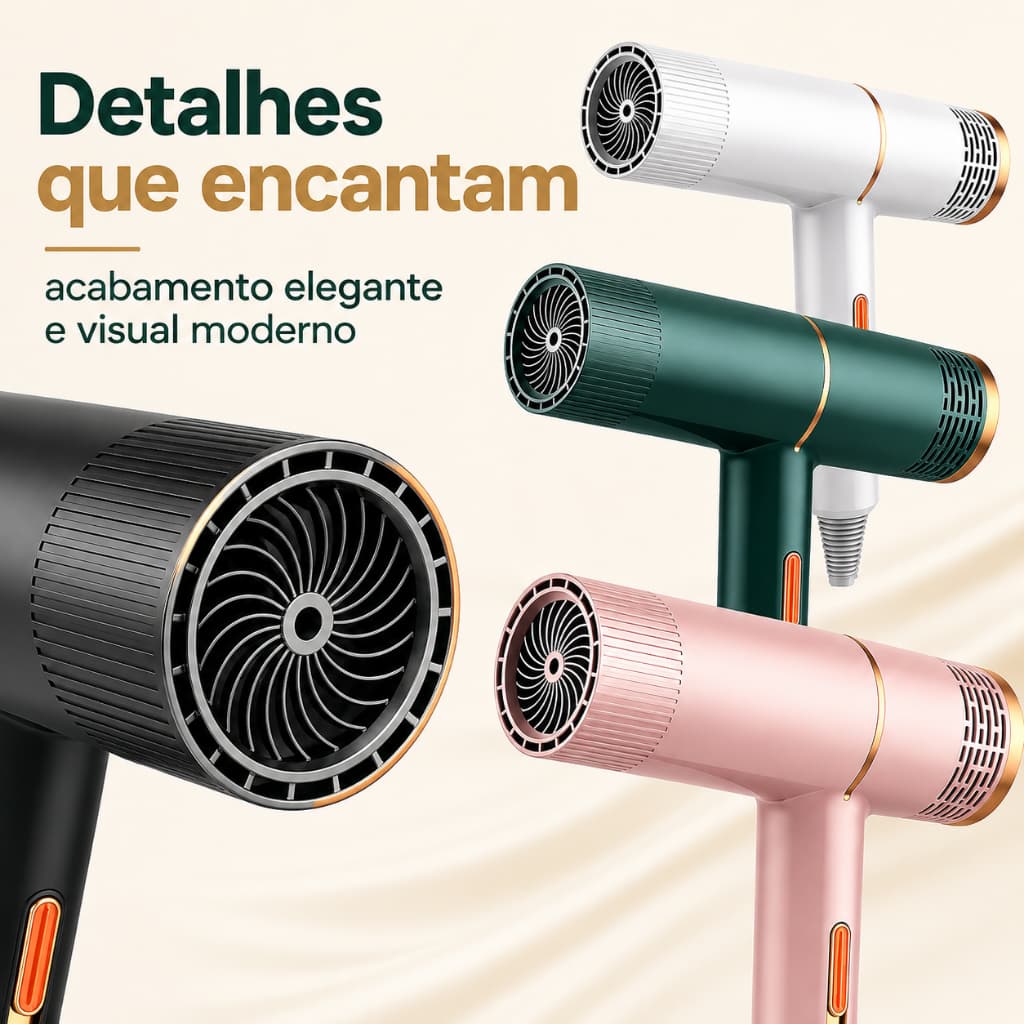 Secador de Cabelo Profissional Portátil 110V Íons Negativos 3 Velocidades Casa e Viagem