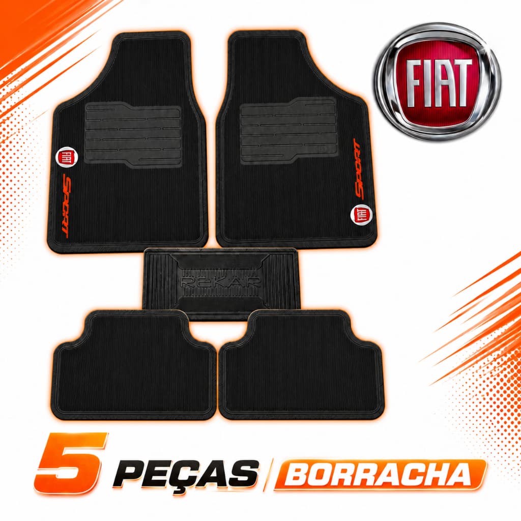 Tapete Fiat 5 peças Borracha Uno Punto Strada Mobi Fastback Siena Palio Idea Pulse Toro Argo Doblo
