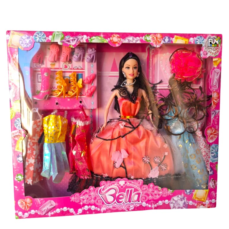 Boneca Bella Articulada Com Accesorios Com  Vestidos Presente Infantil Menina